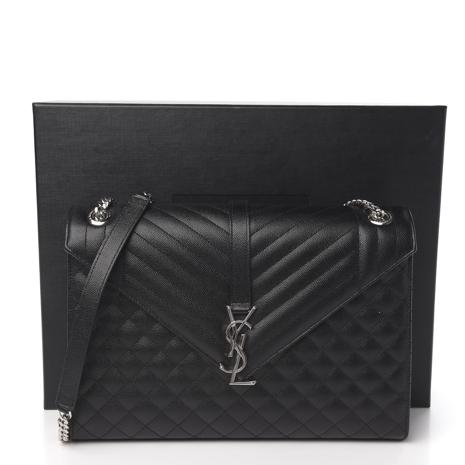 Saint Laurent Grain De Poudre Large Tri-Quilt Monogram Satchel Black 10 of 10