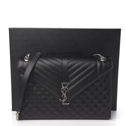 Saint Laurent Grain De Poudre Large Tri-Quilt Monogram Satchel Black 10 of 10