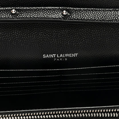 Saint Laurent Grain De Poudre Matelasse Chevron Monogram Chain Wallet Black 6 of 9