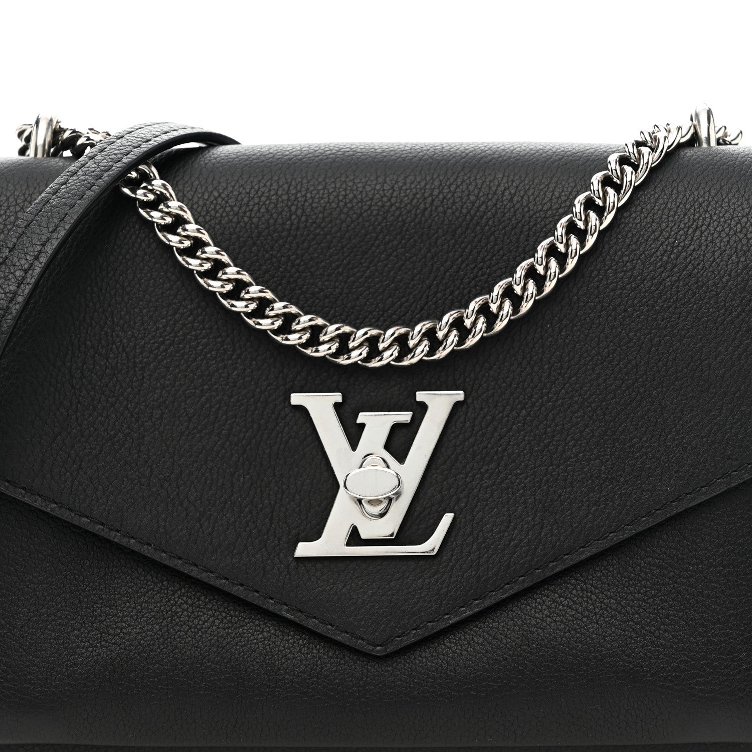 Louis Vuitton Soft Calfskin Mylockme Chain Bag BB Black 7 of 10