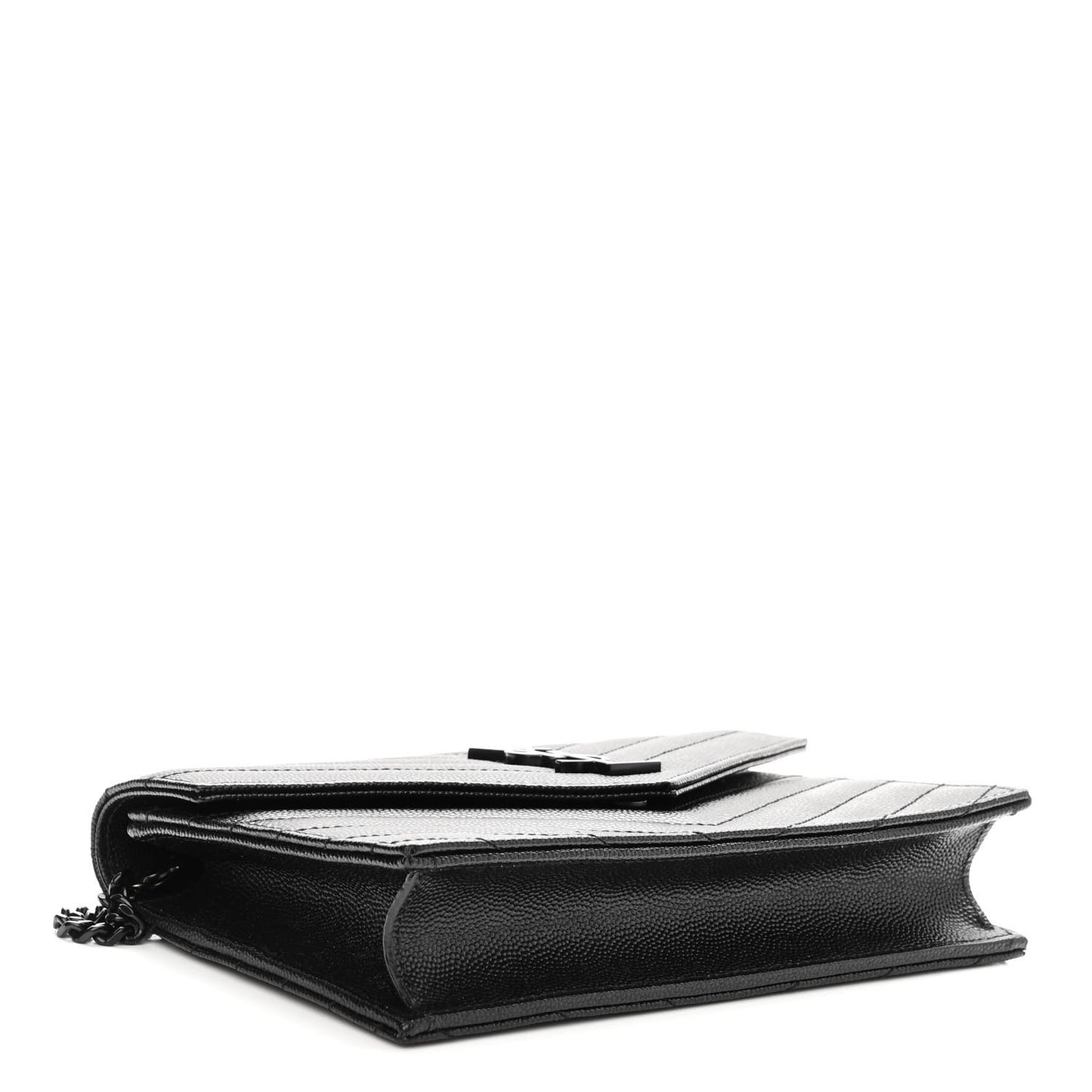 Grain De Poudre Matelasse Chevron Monogram Monochrome Envelope Chain Wallet Black