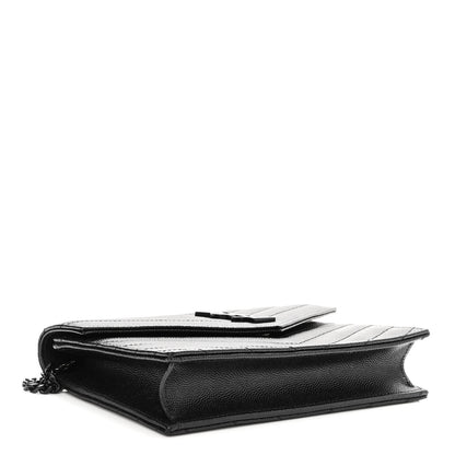 Saint Laurent Grain De Poudre Matelasse Chevron Monogram Monochrome Envelope Chain Wallet Black 4 of 10