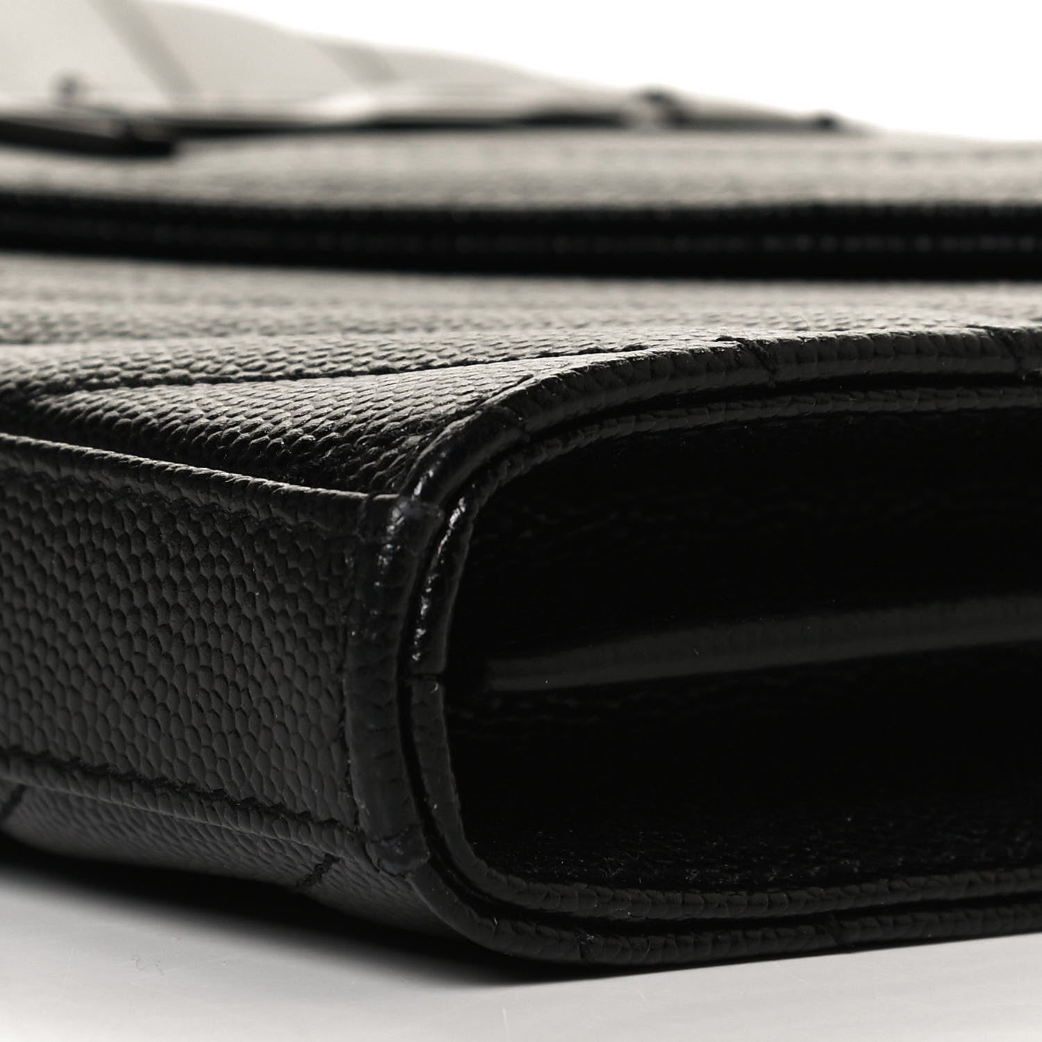 Saint Laurent Grain De Poudre Matelasse Chevron Monogram Chain Wallet Black 9 of 13