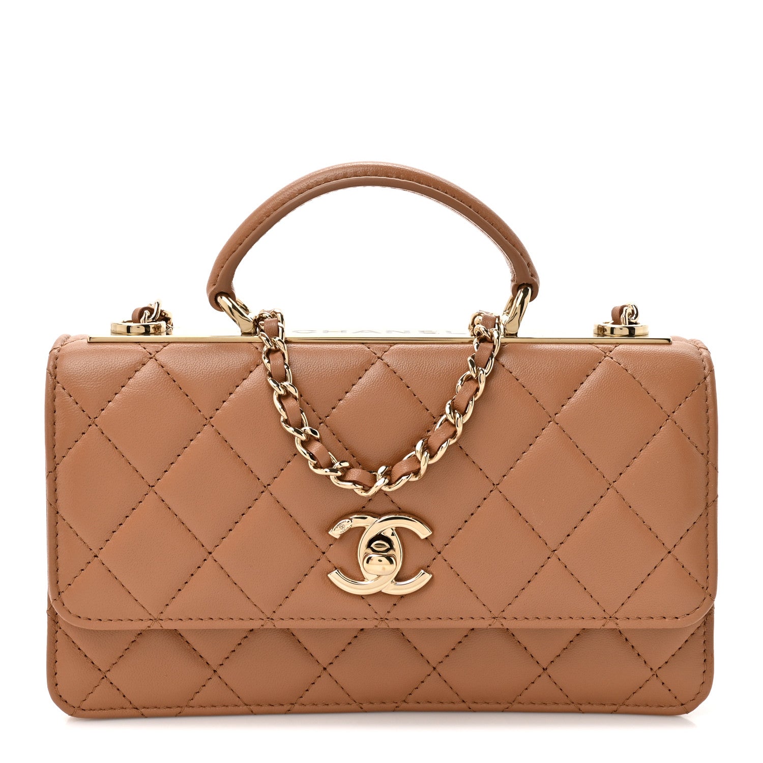 Chanel Lambskin Quilted Trendy CC Dual Handle Clutch With Chain Brown 1 of 13
