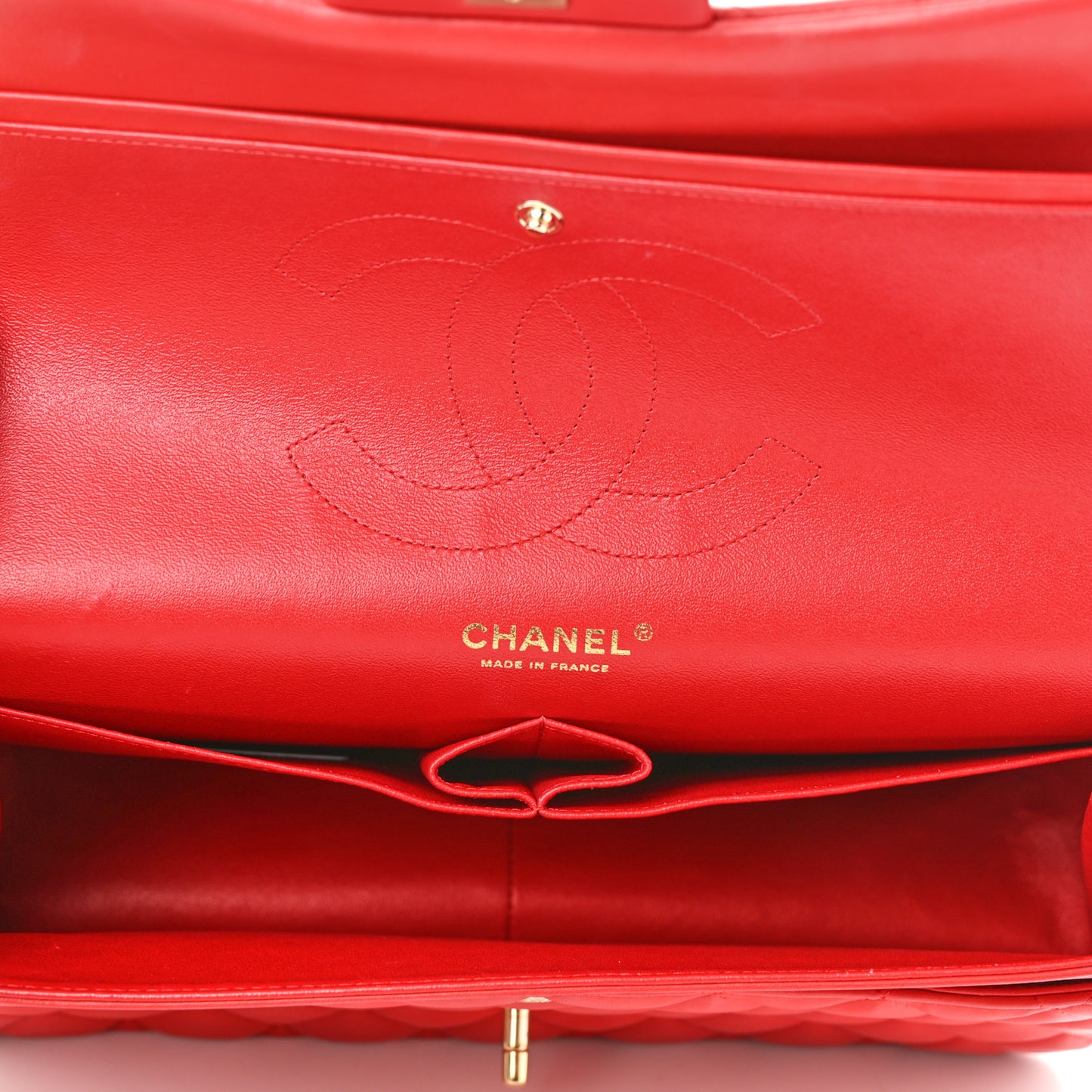Lambskin Quilted Jumbo Double Flap Red