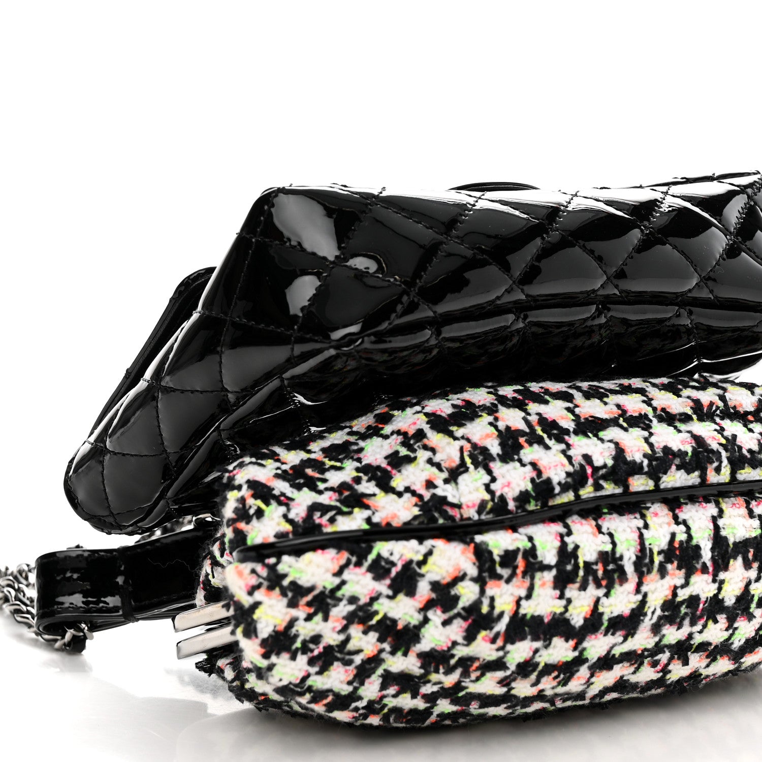 Chanel Patent Tweed Mini Kiss Lock Flap Double Bag Black Multicolor 10 of 12
