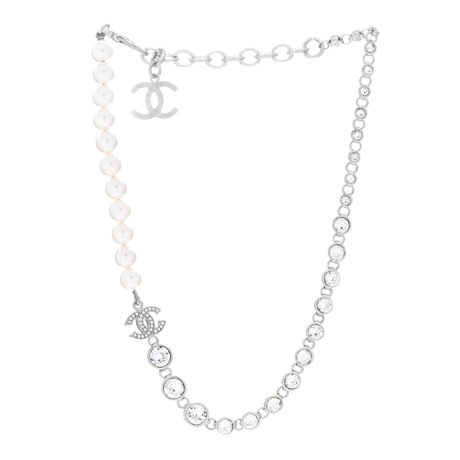 Chanel Pearl Crystal CC Choker Necklace Silver 2 of 4
