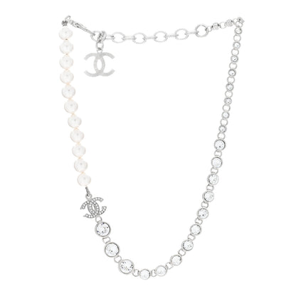 Chanel Pearl Crystal CC Choker Necklace Silver 2 of 4