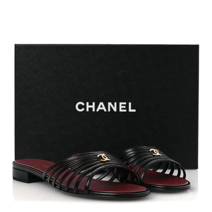 Chanel Goatskin Caged CC Slide Sandals 39 Black 11 of 11