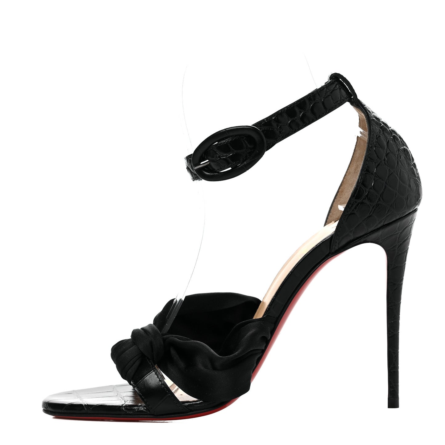 Crocodile Embossed Calfskin Silk Ruban 100 Pumps 37 Black
