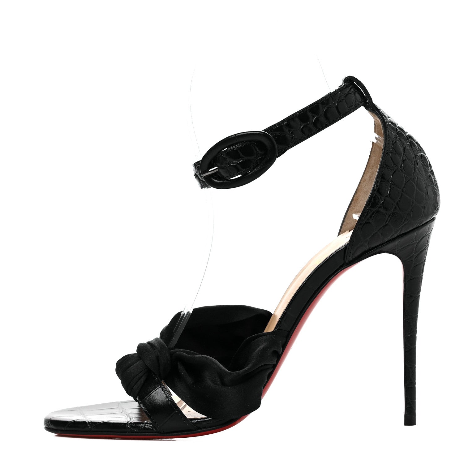Christian Louboutin Crocodile Embossed Calfskin Silk Ruban 100 Pumps 37 Black 1 of 9