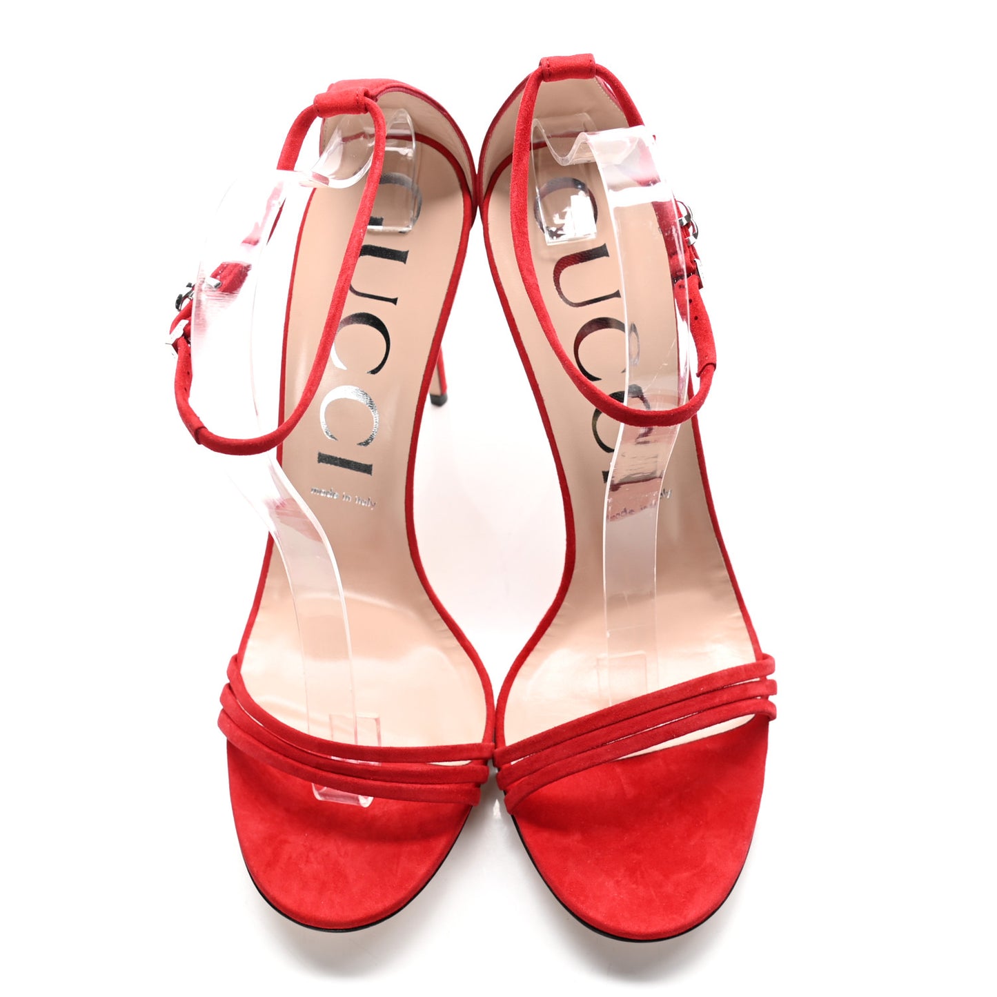 Kid Scamosciato GG Ankle Strap High Heel Sandals 42 Hibiscus Red