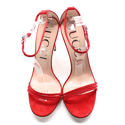 Gucci Kid Scamosciato GG Ankle Strap High Heel Sandals 42 Hibiscus Red 5 of 7