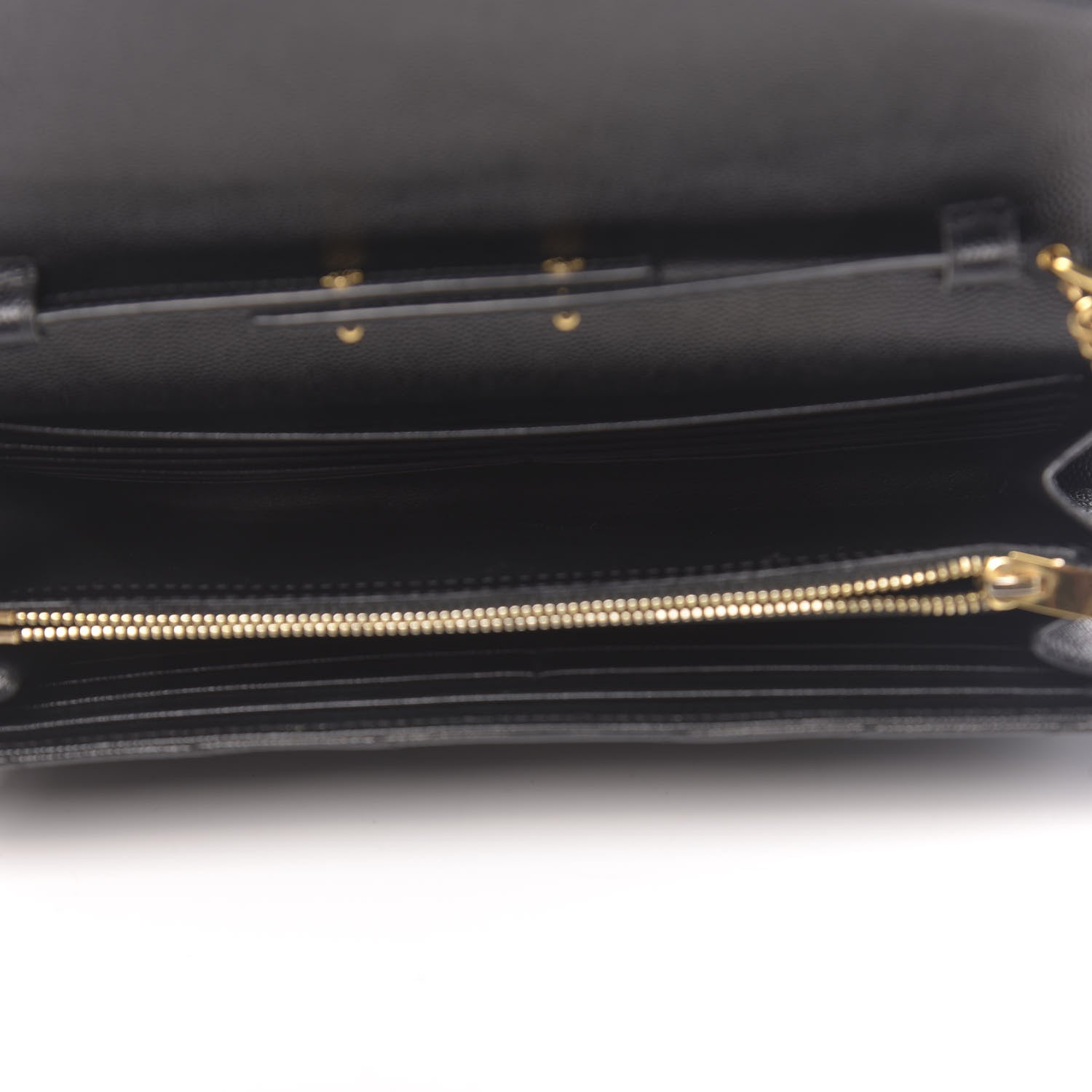 Saint Laurent Grain De Poudre Matelasse Chevron Monogram Chain Wallet Black 5 of 14