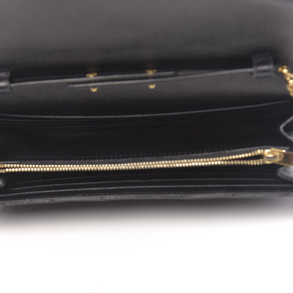 Saint Laurent Grain De Poudre Matelasse Chevron Monogram Chain Wallet Black 5 of 14
