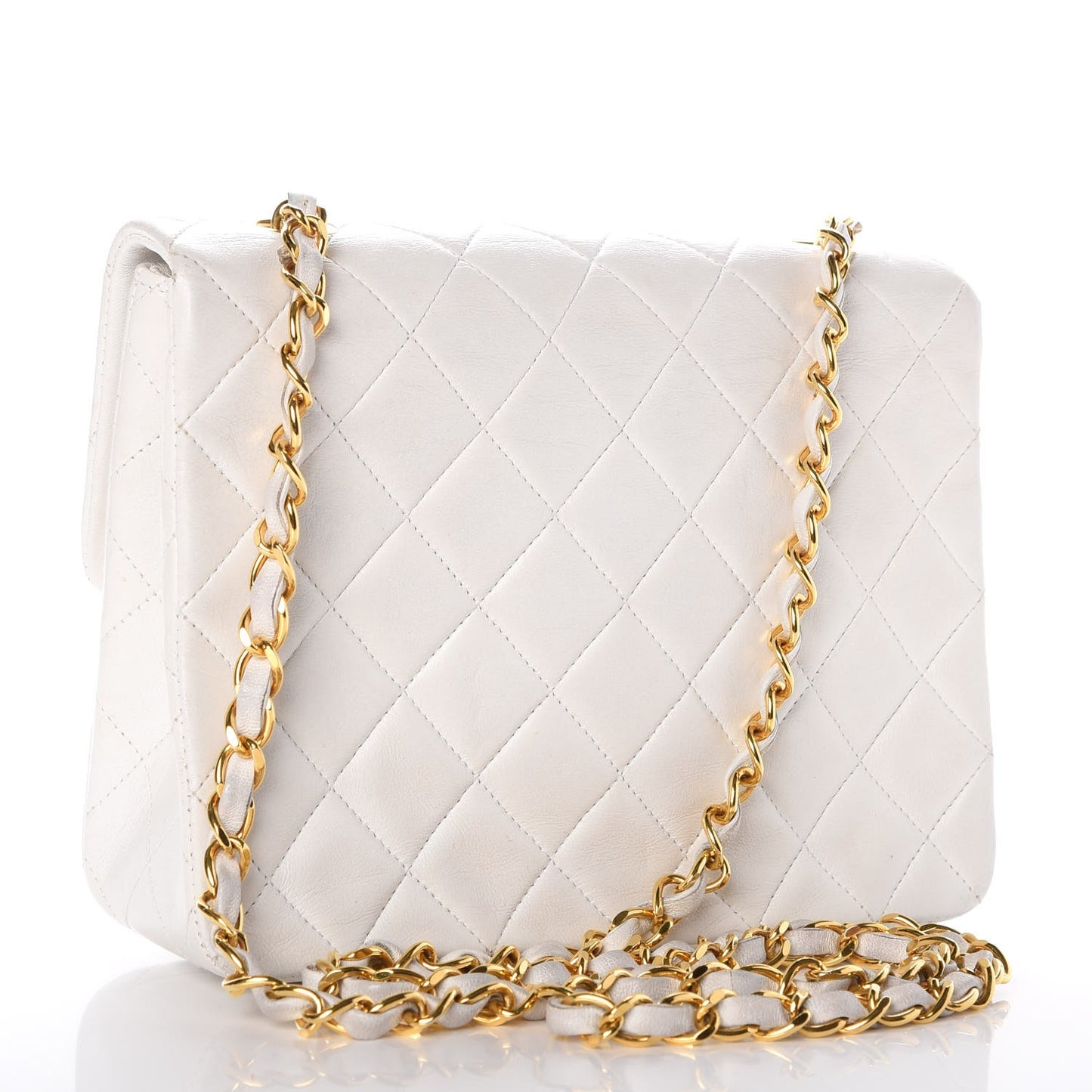 Lambskin Quilted Mini Square Flap White