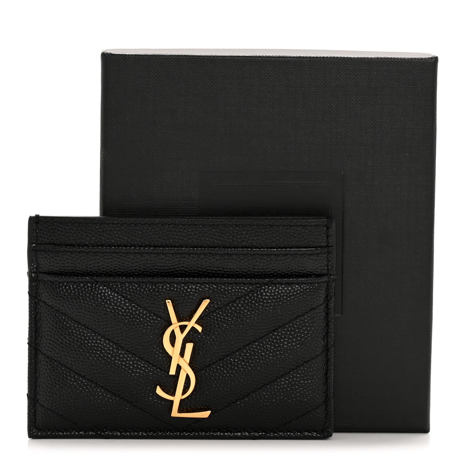 Saint Laurent Grain De Poudre Matelasse Chevron Monogram Credit Card Case Black 9 of 9