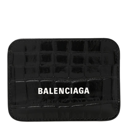 Balenciaga Shiny Calfskin Logo Crocodile Embossed Cash Rounded Card Holder Black White 1 of 9