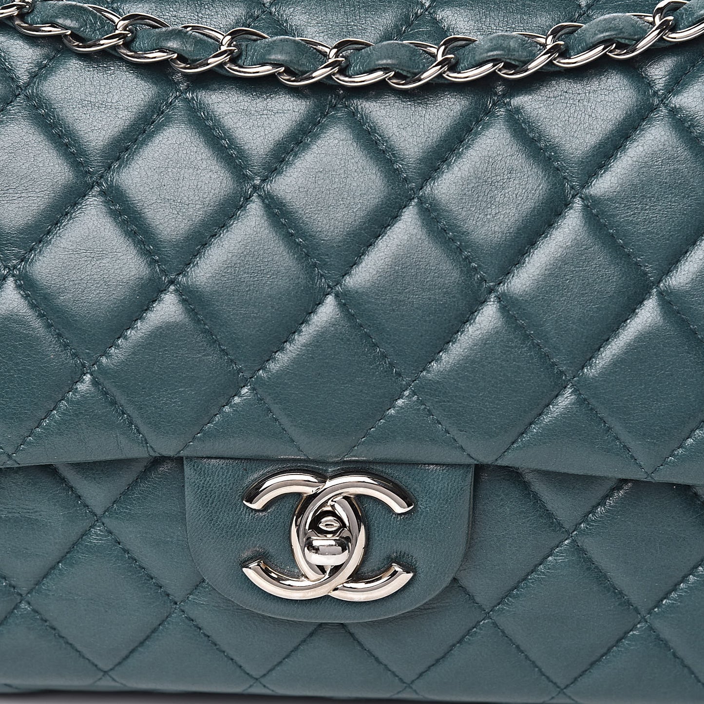 Lambskin Quilted Medium Double Flap Dark Green