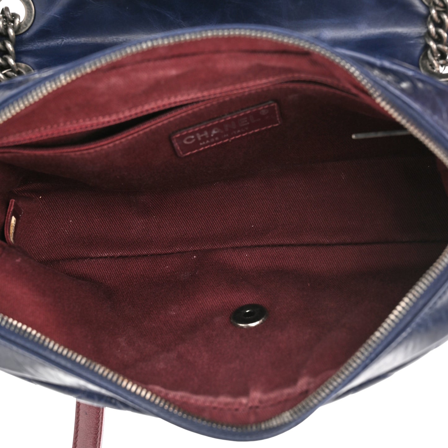 Glazed Calfskin Quilted Medium Duo Color Flap Blue