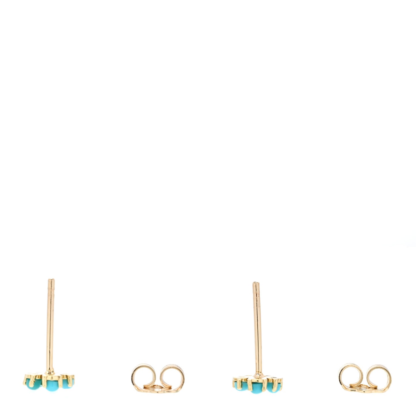 18K Yellow Gold Diamond Turquoise Flower Stud Earrings