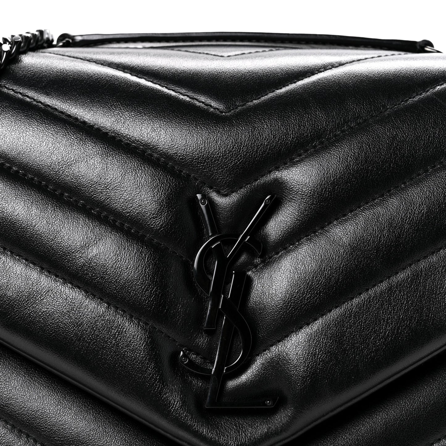 Calfskin Y Quilted Monogram Monochrome Medium Loulou Chain Satchel Black