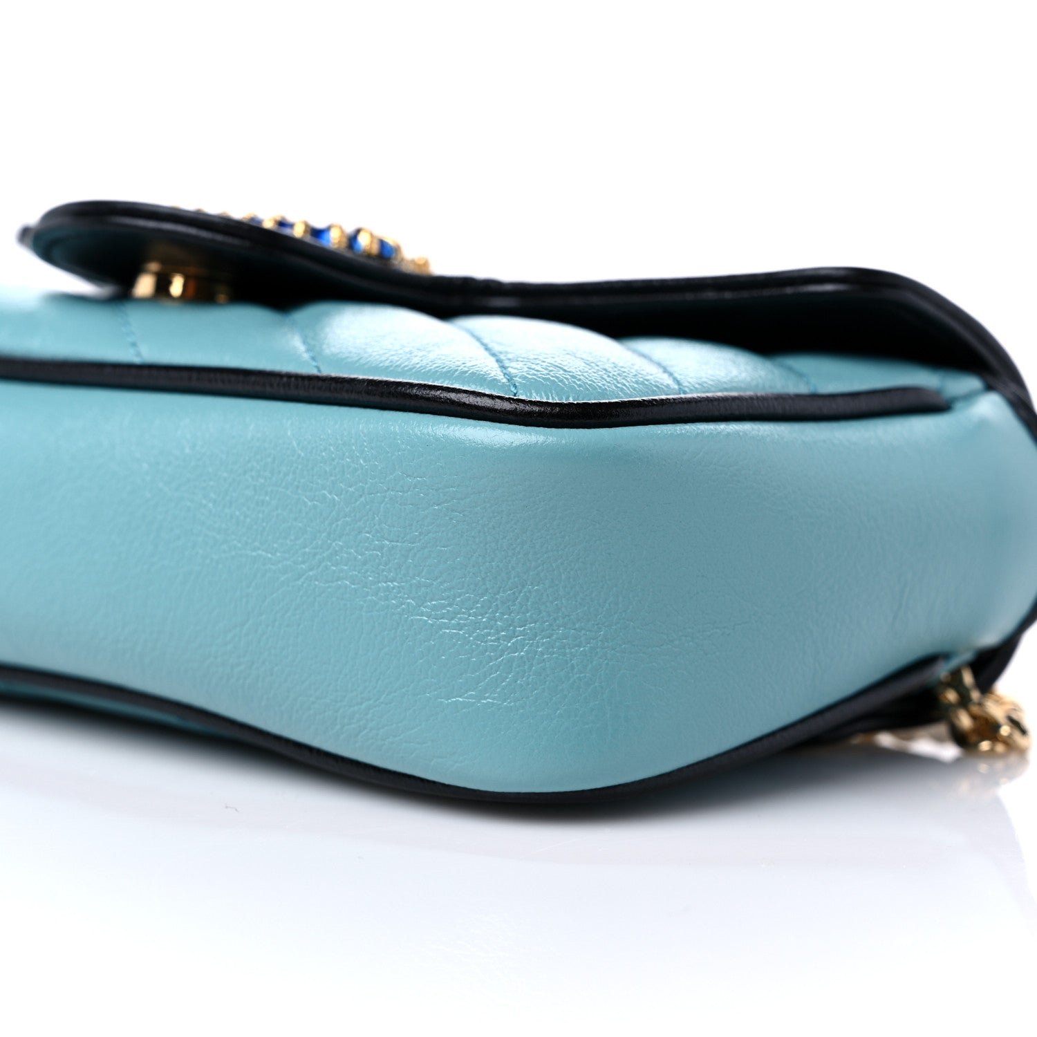 Gucci Azalea Calfskin Enamel Matelasse Diagonal Super Mini Torchon GG Marmont Shoulder Bag Butter Dusty Azure Black Electric Blue 9 of 9