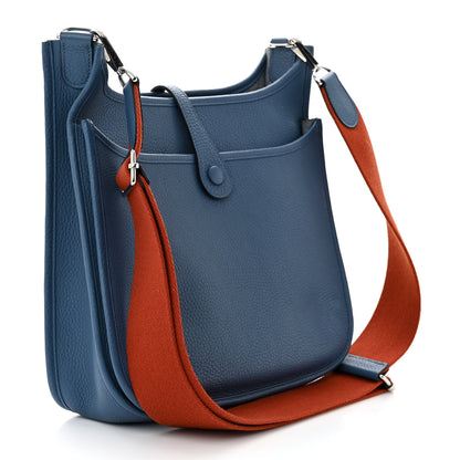 Hermes Taurillon Clemence Evelyne III PM Bleu Agate Cuivre 3 of 10