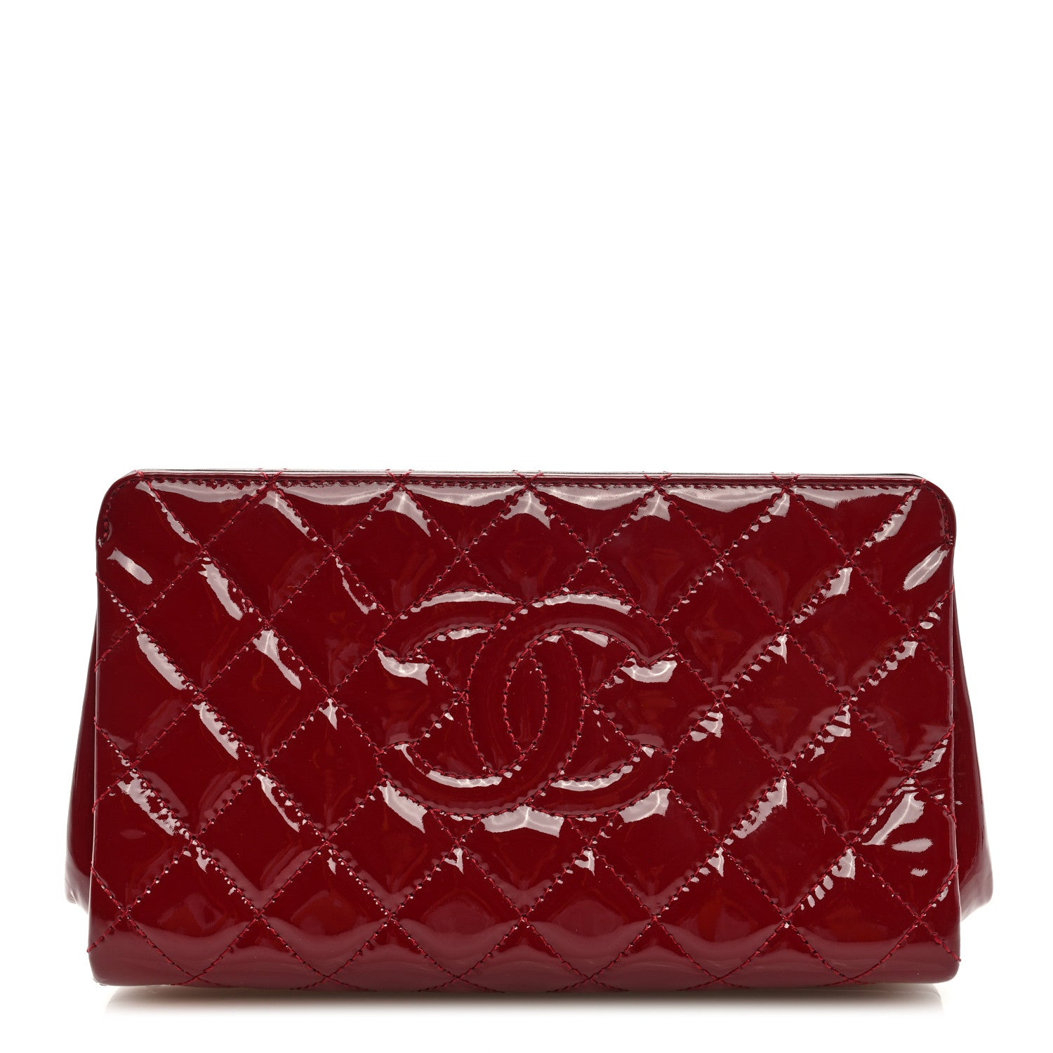Chanel Patent CC Quilted Timeless Clutch Red 1 of 9