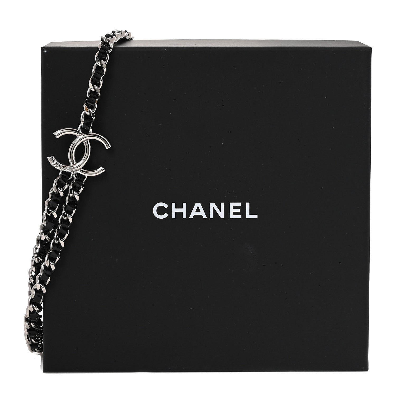 Chanel Metal Patent CC Double Chain Choker Black Silver 5 of 5