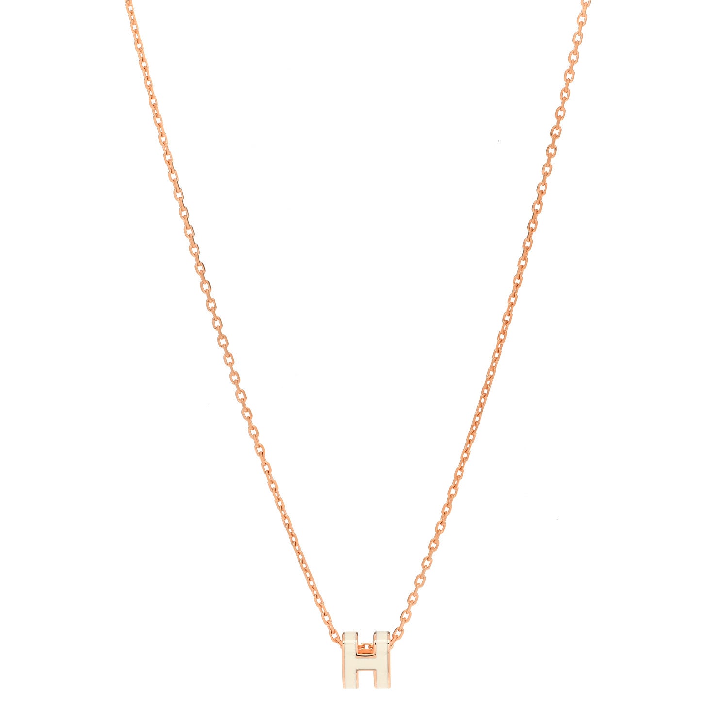 Hermes Lacquered Rose Gold Mini Pop H Pendant Necklace White 1 of 7