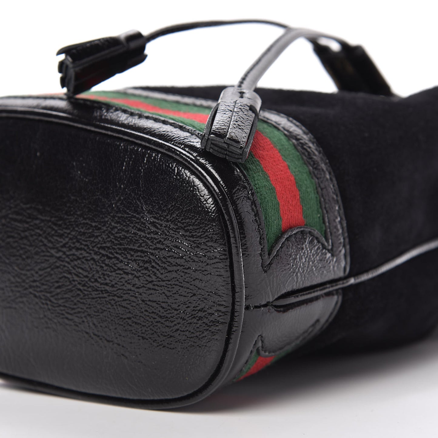 Suede Patent Web Mini Ophidia Bucket Bag Black