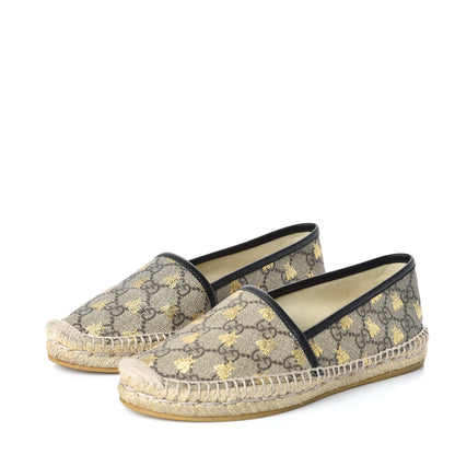 Gucci GG Supreme Monogram Bees Espadrille Flats 35.5 Beige Ebony Oro Black 2 of 11