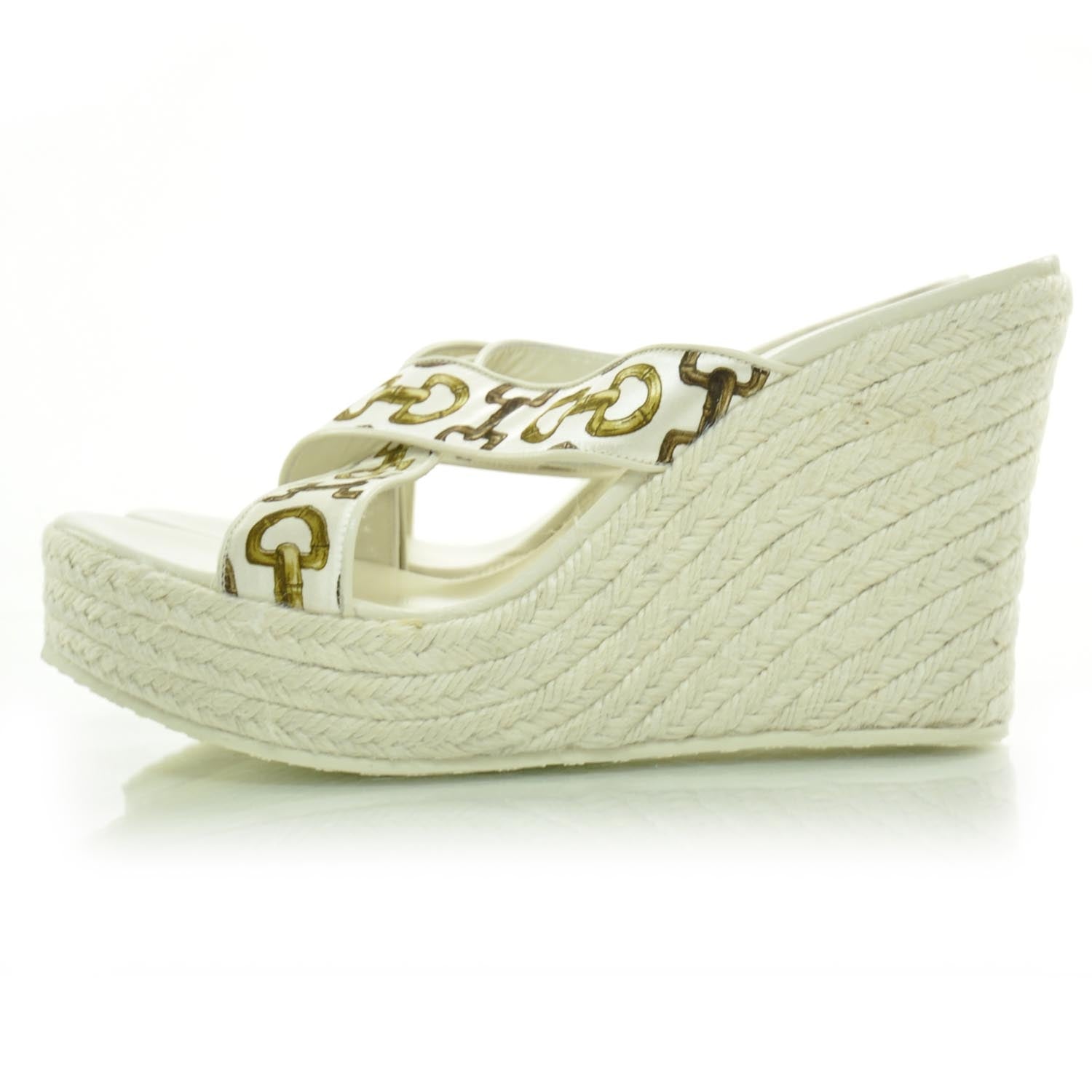 Gucci Bamboo Horsebit Print Espadrille Wedge Sandals 8.5 2 of 8
