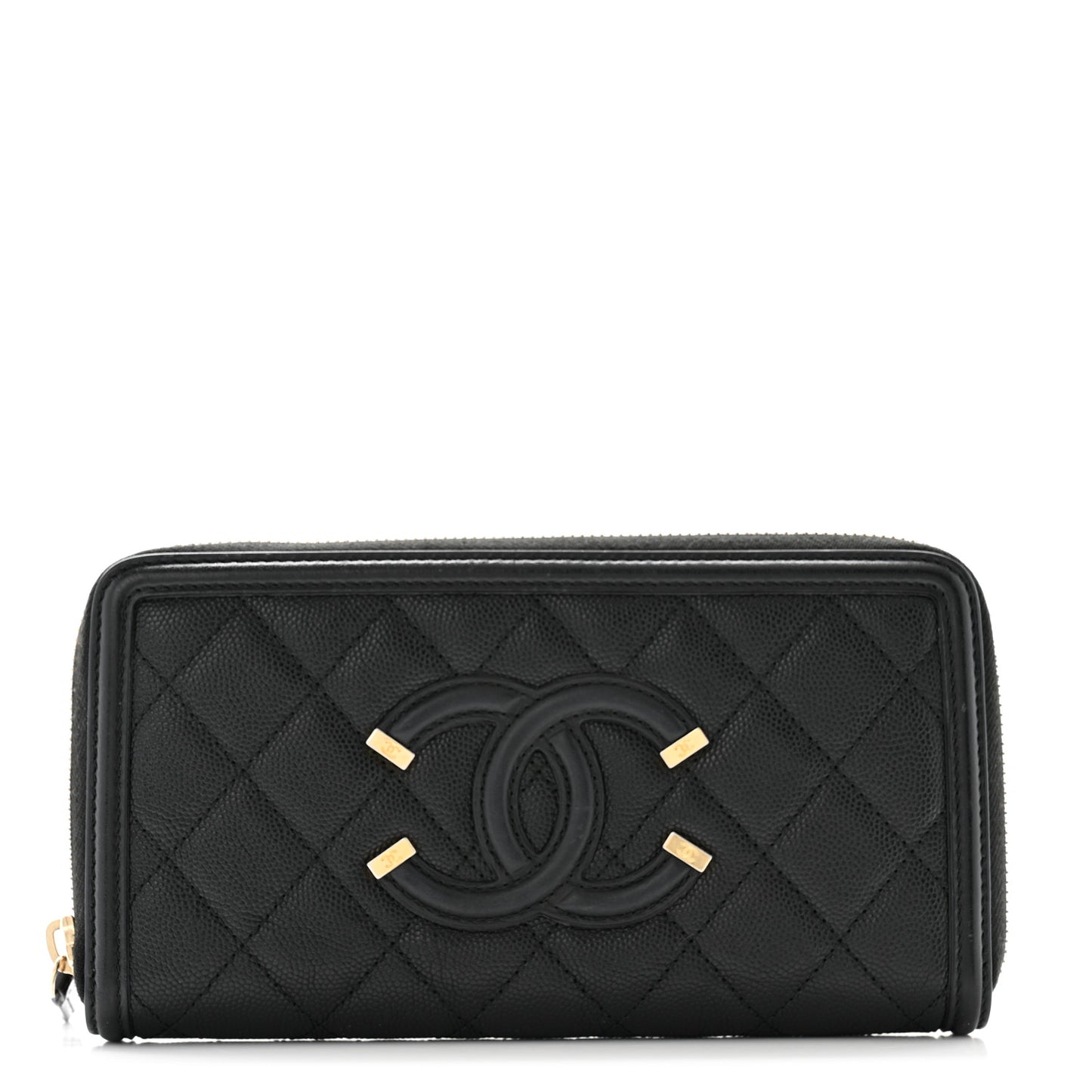 Caviar Quilted Filigree Zip Around Wallet Black