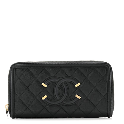 Chanel Caviar Quilted Filigree Zip Around Wallet Black 1 of 11