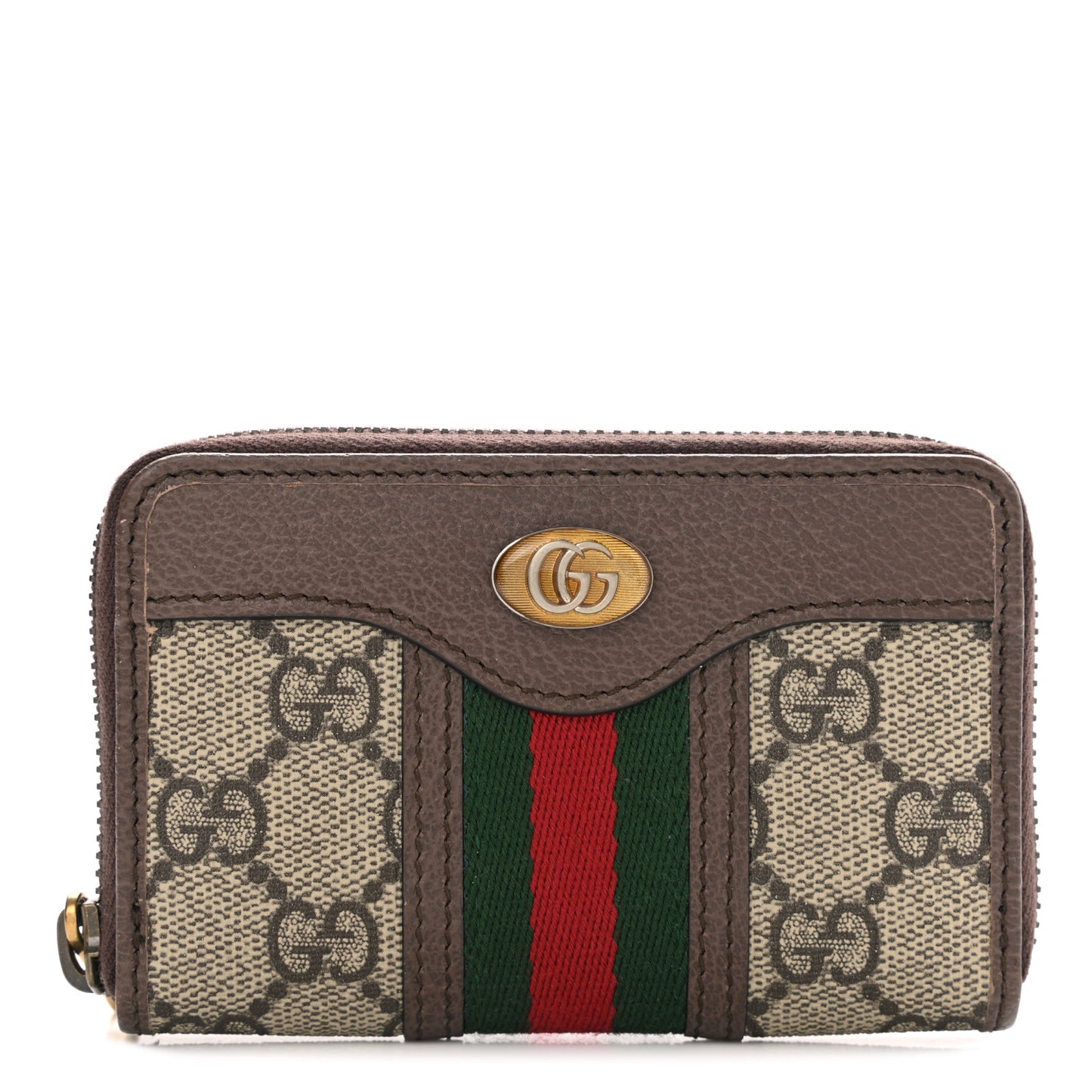 GG Supreme Web Ophidia Zip Around Card Case Brown