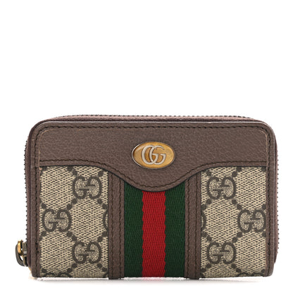 Gucci GG Supreme Web Ophidia Zip Around Card Case Brown 1 of 6