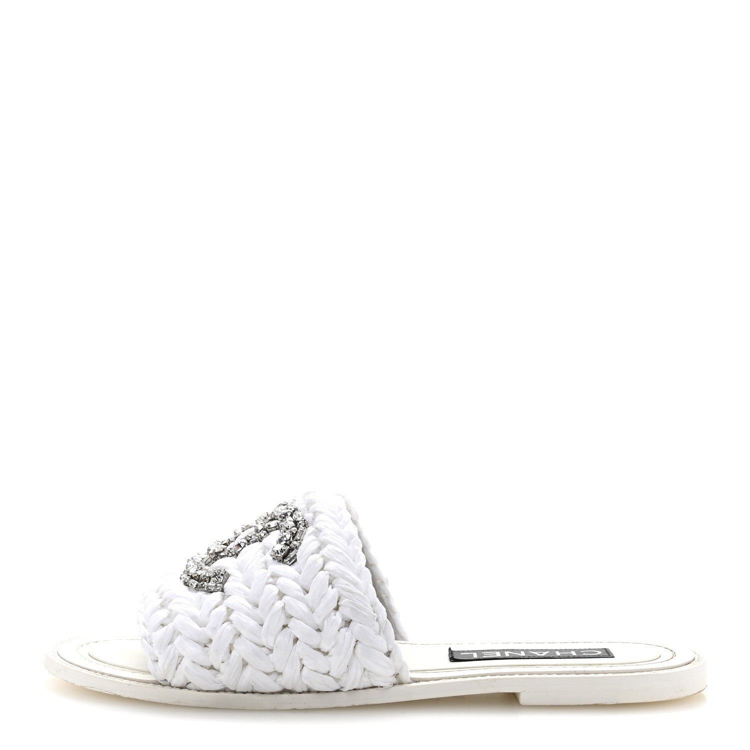 Chanel Raffia Crystal CC Mules Sandals 39 White 1 of 10