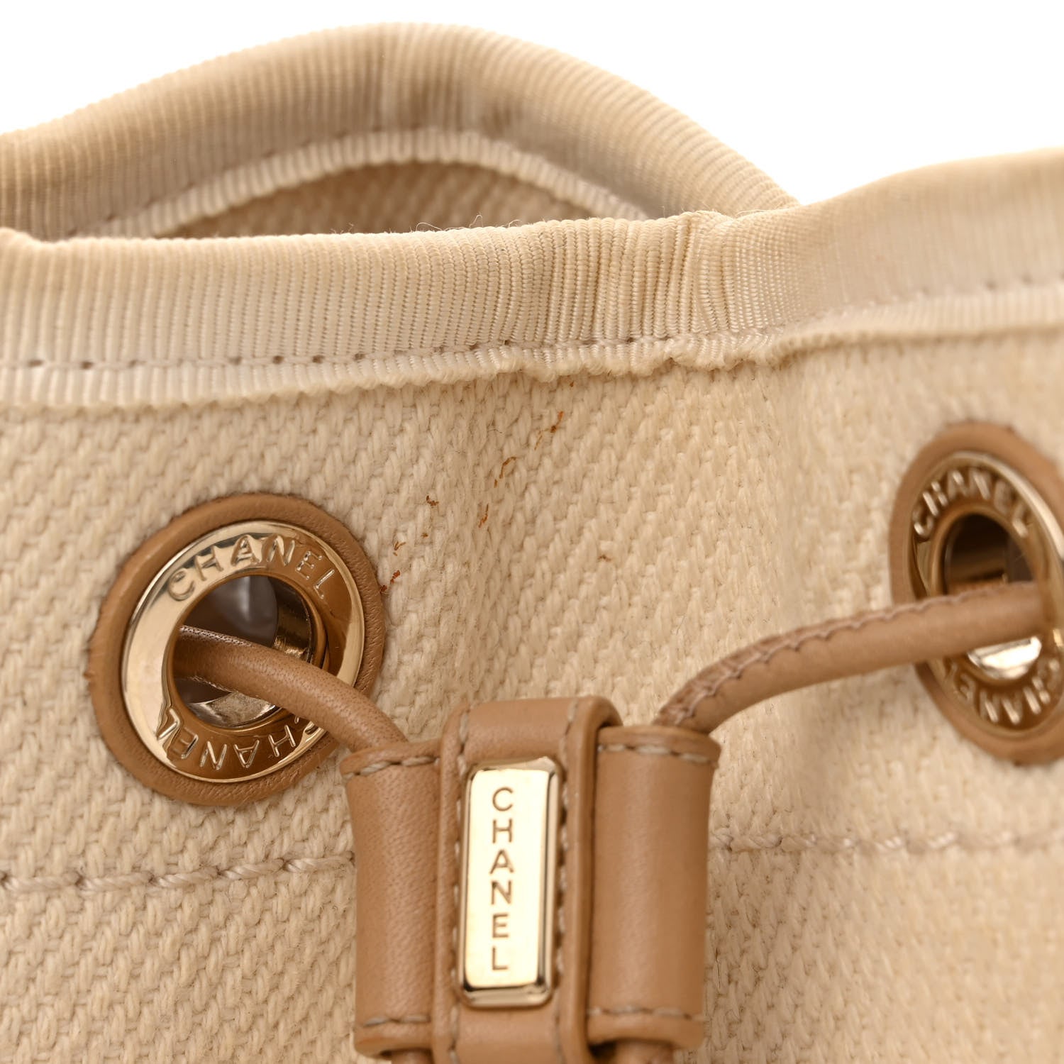 Chanel Canvas Pearl Deauville Drawstring Bucket Bag Ecru Beige 12 of 12