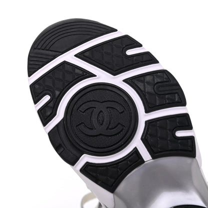 Chanel Fabric Calfskin Suede CC Womens Sneakers 35 Black Grey 6 of 9