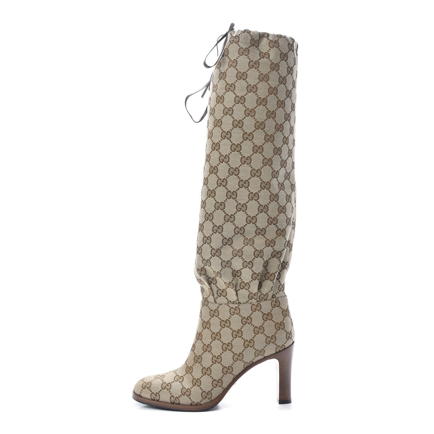 Monogram Lisa Mid Heel Boots 38 Beige Ebony
