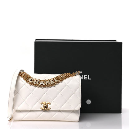 Chanel Lambskin Quilted CC Crystal Logo Chain Flap White 11 of 11