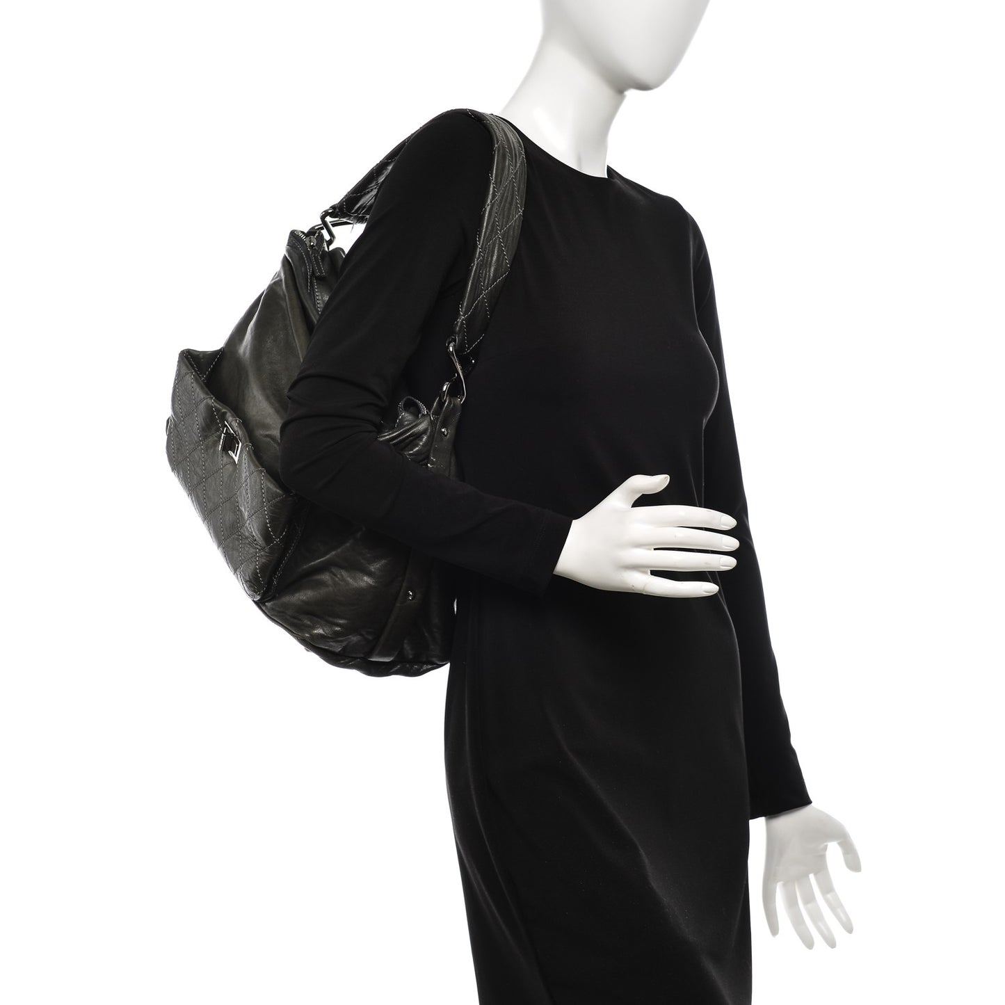 Lambskin Stitched 8 Knots Hobo Dark Grey