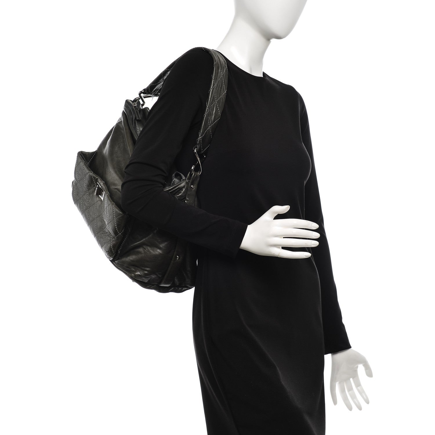 Chanel Lambskin Stitched 8 Knots Hobo Dark Grey 2 of 8