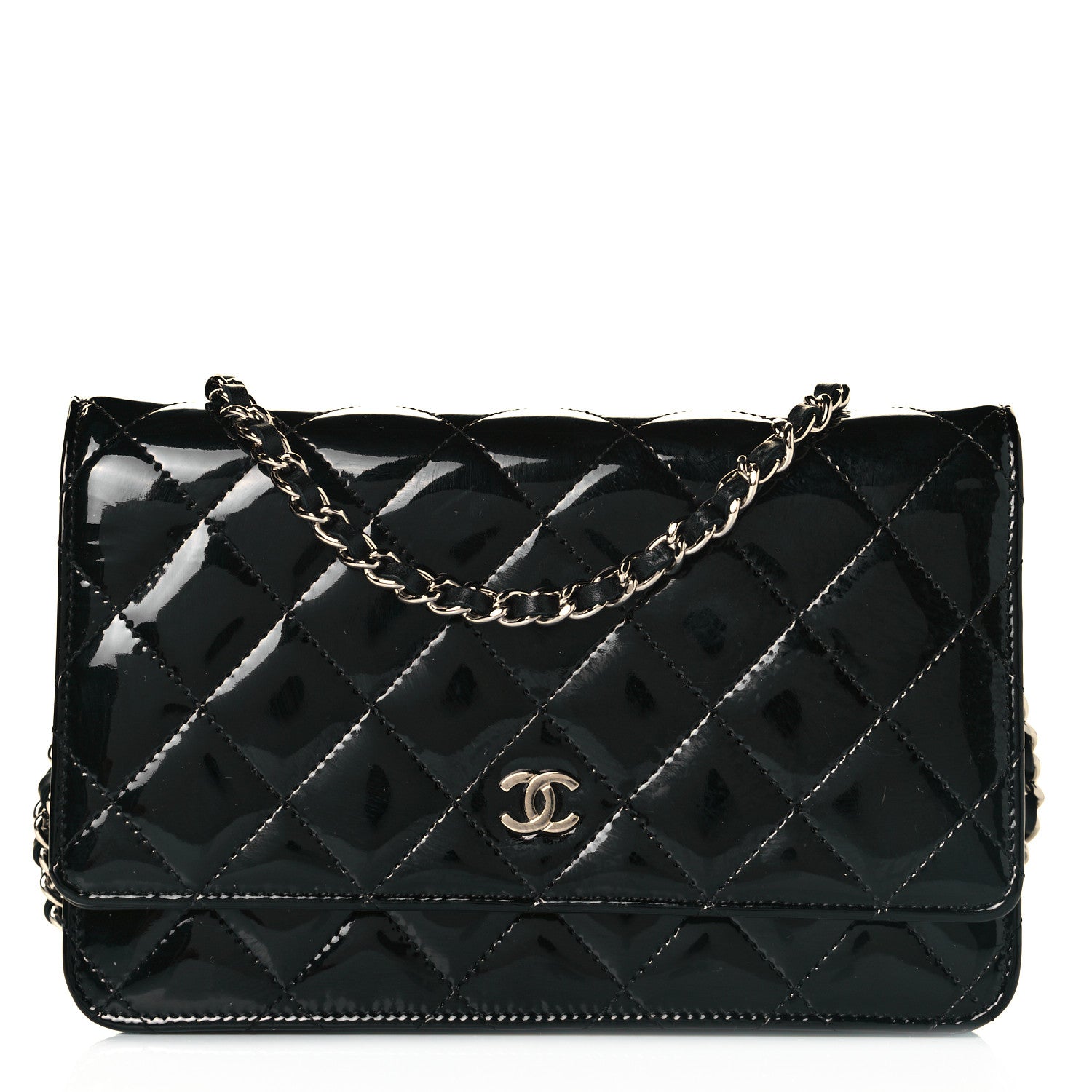 Chanel Patent Quilted Wallet On Chain WOC Black 1 of 9