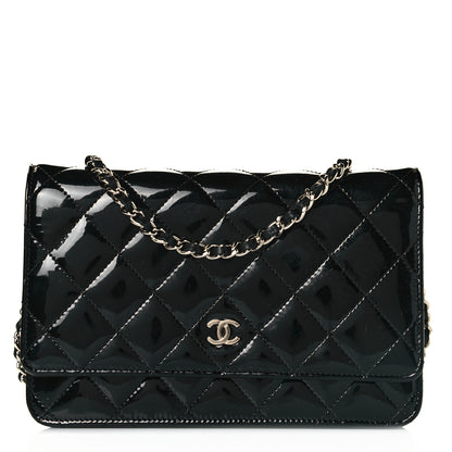 Chanel Patent Quilted Wallet On Chain WOC Black 1 of 9