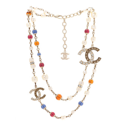 Chanel Pearl Beaded Crystal CC Long Necklace Gold Multi 3 of 6