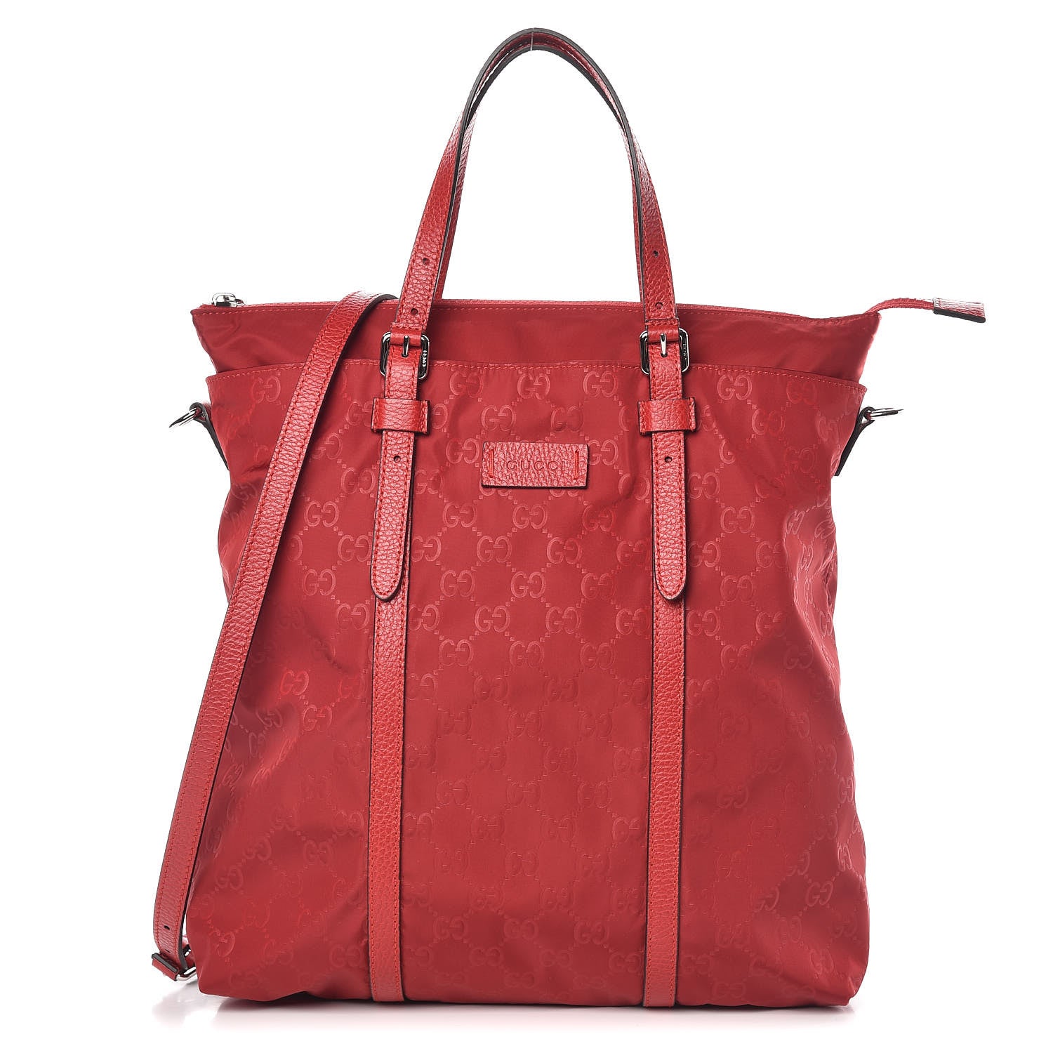 Gucci Nylon Monogram Dollar Calfskin Medium Vertical Tote Vibrant Red 1 of 10