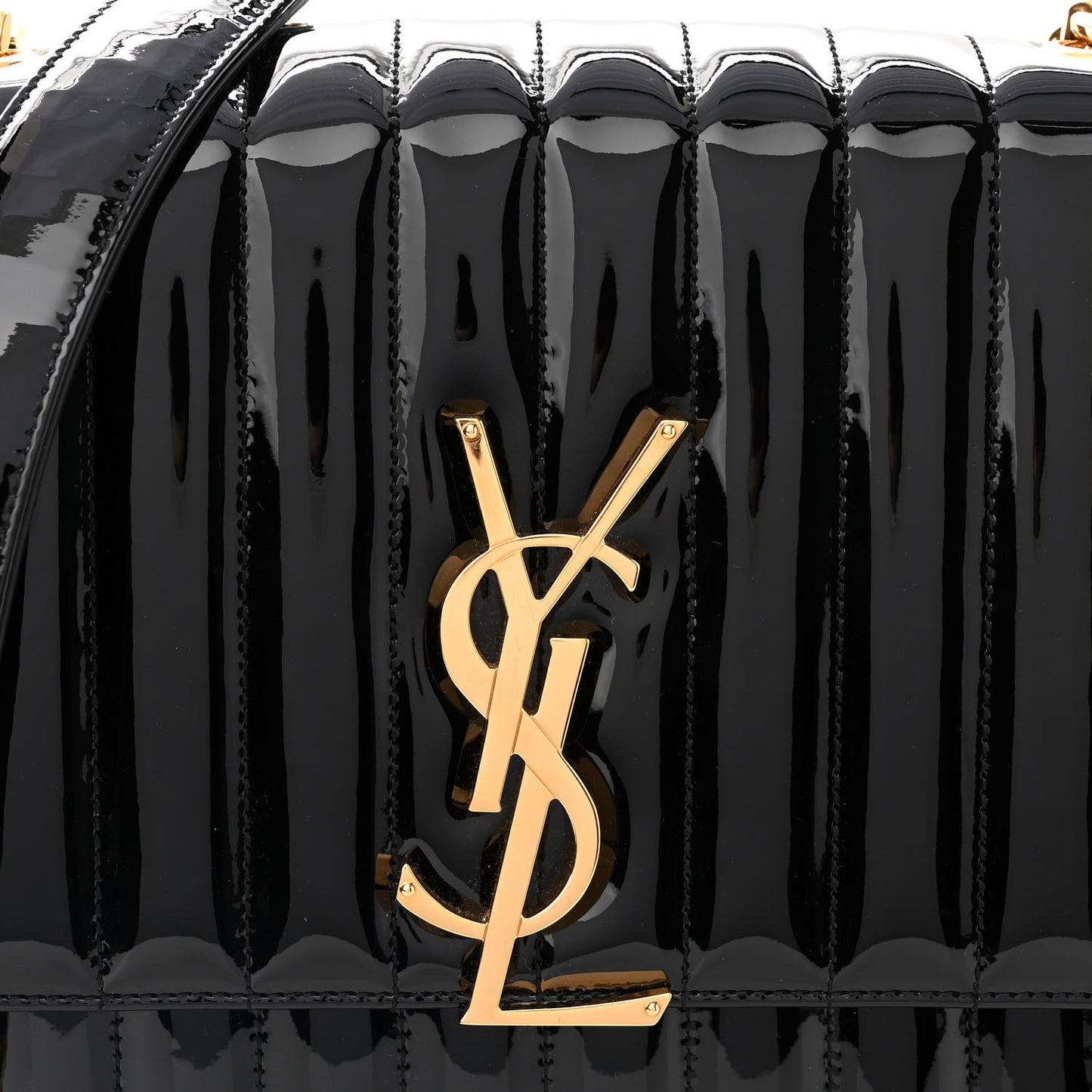 Patent Matelasse Monogram Large Vicky Chain Bag Black